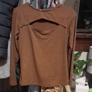 Yelete Brown Cutout Long Sleeve Top